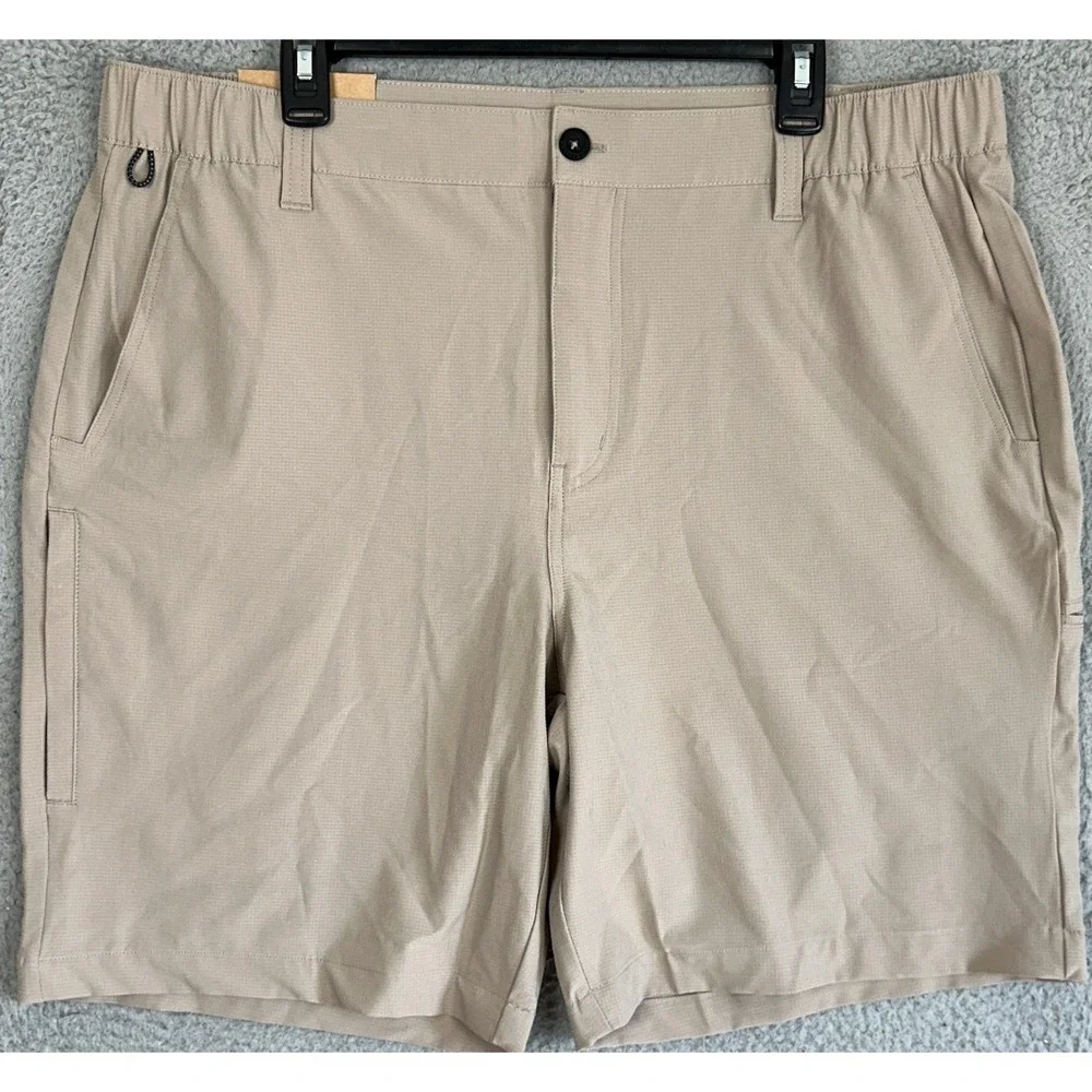 NEW Eddie Bauer Flex Waist Tech Shorts Mens XL Tan Ripstop Hiking Cargo Stretch